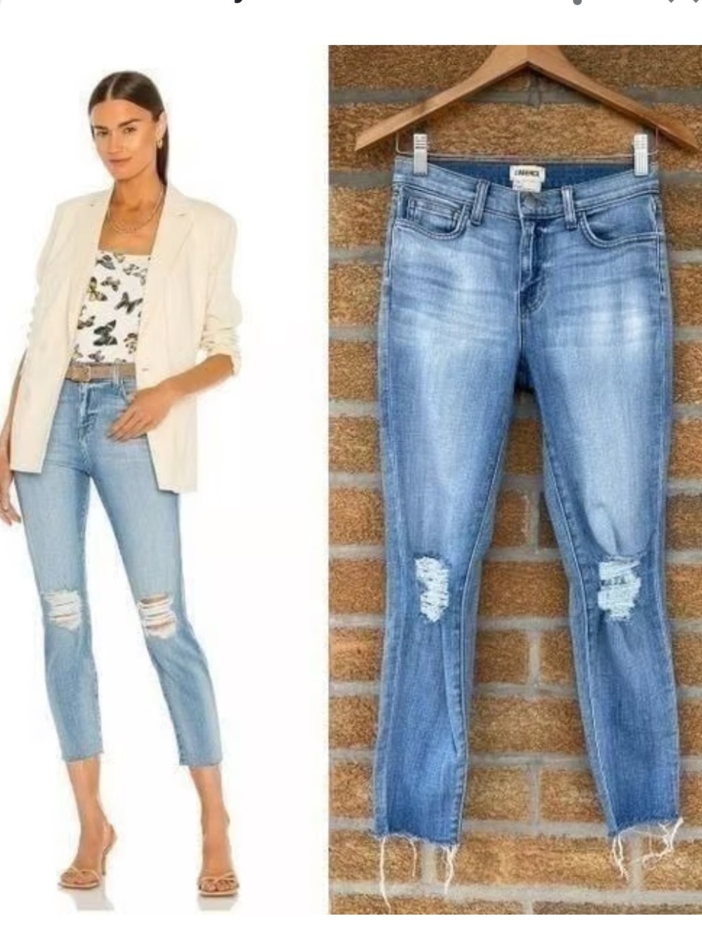 L'AGENCE El Matador French Slim Mid-Rise Light Blue Cropped Jeans sz 24